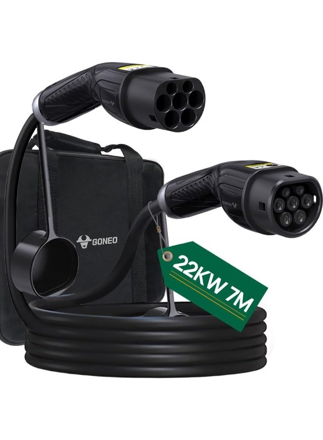 جونيو كابل شحن اي في/بي اتش اي في نوع 2 إلى النوع 2 مينيكس مود 3 بقدرة 22 كيلووات و32 امبير وطول 7 متر و3 مراحل وشنطة تخزين للسيارة الكهربائية S/3/X/Y من جونيو - Image 1